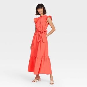 Ruffle Short Sleeve A Line Dress, M
